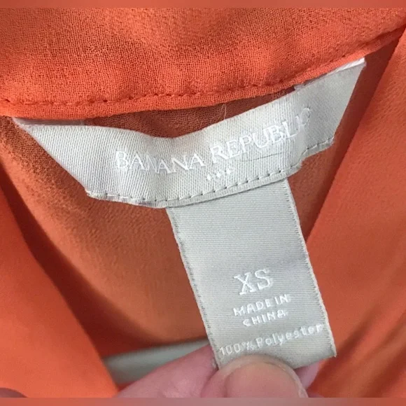 Banana Republic Orange Button Down Pussybow Blouse Size XS Secretary Geek Retro - Picture 2 of 4